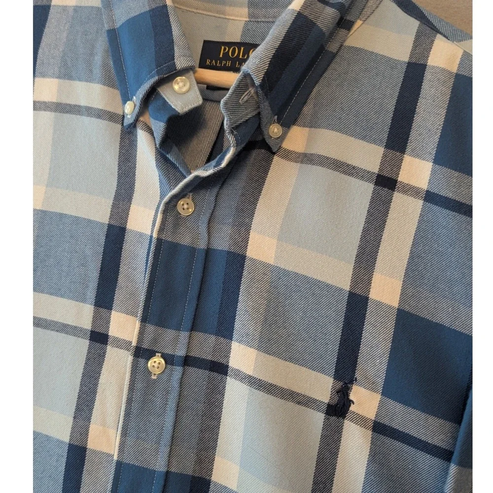 Polo Ralph Lauren Button Down Shirt Blue Plaid Classic Fit Performance Mens XXL